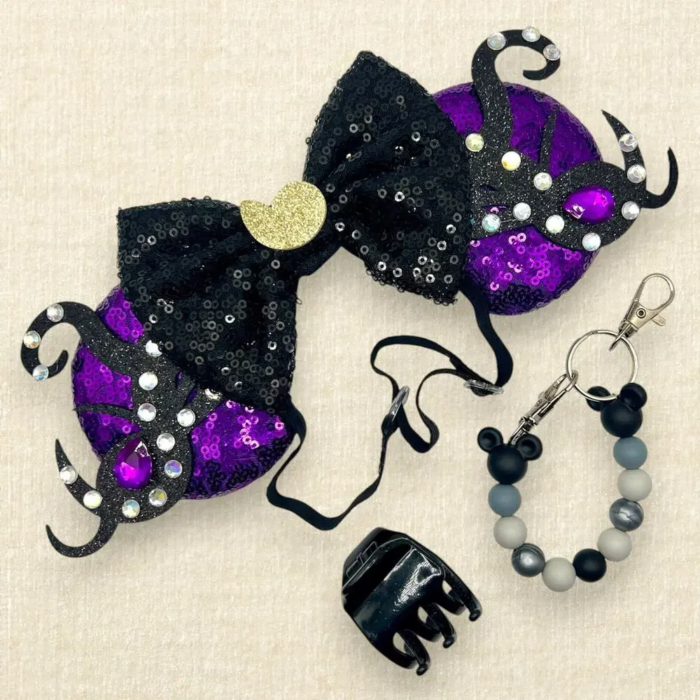 Elastic Purple Sequin Ursula Minnie Ears | Disney-Inspired Mouse Ears